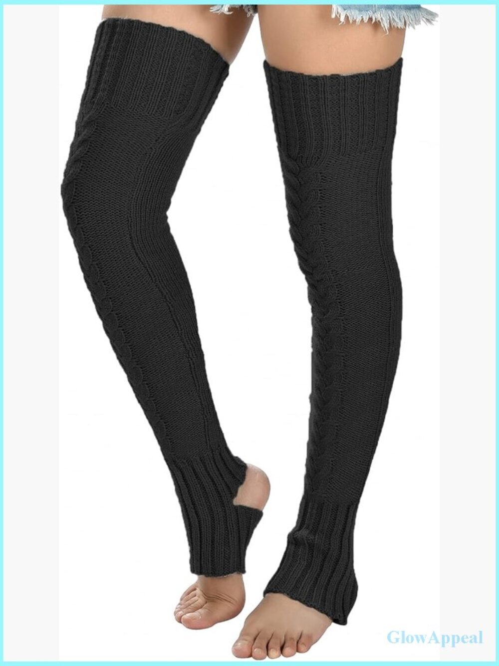 Cable Knit Thigh High Leg Warmers Extra Long Stirrup Footless Socks